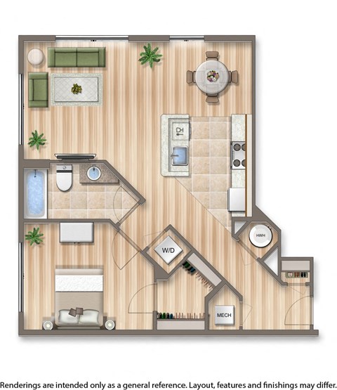 sheridan station one bedroom apartment floor plan rendering